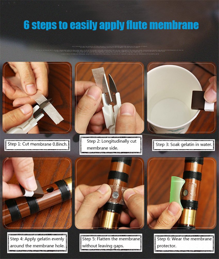 E Key Dizi Black Bamboo Flute with Free Membrane & Glue & Protector Set Traditional Chinese Instrument (Key of E/Black Bamboo)